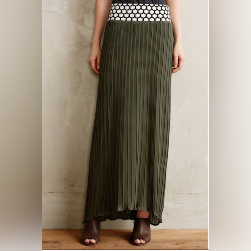 dear creatures Black and White band with olive Pleated Maxi Skirt